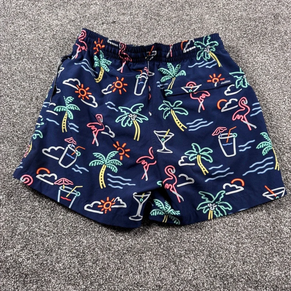 Chubbies Swim Trunks Mens Small Navy‎ Neon Flamingo Palm Tree 5.5 Inseam Shorts